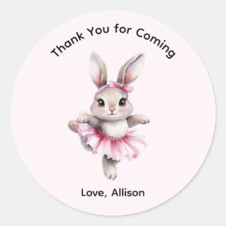 Adesivo Redondo Cute Watercolor Bunny Ballerina Birthday 