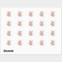 Adesivo Redondo Cute Watercolor Bunny Sticker with Flowers