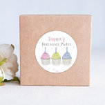 Adesivo Redondo Cute Watercolor Cupcakes Whimsical<br><div class="desc">This design features watercolor whimsical birthday cupcakes, a cute fun birthday candles, a cakes treat dessert favor label, a custom personalized name customized, a modern calligraphy script style, a stylish trendy typography font text, a birthday party treat stickers labels, a simple minimalist adorable pastel colors, a pink blue yellow purple...</div>