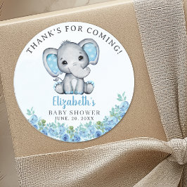 Adesivo Redondo Cute Watercolor Elephant Baby Shower Boy