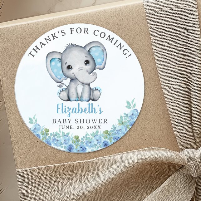 Adesivo Redondo Cute Watercolor Elephant Baby Shower Boy (Criador carregado)