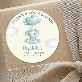 Adesivo Redondo  Cute Watercolor Elephant Baby Shower Boy