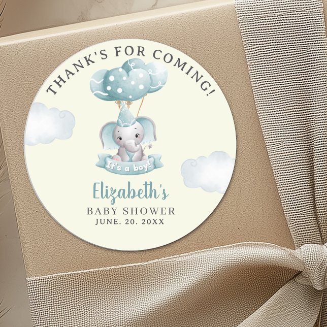 Adesivo Redondo  Cute Watercolor Elephant Baby Shower Boy (Criador carregado)