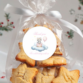 Adesivo Redondo Cute watercolor Kitten thank you 