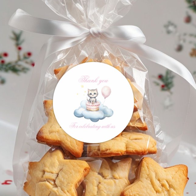 Adesivo Redondo Cute watercolor Kitten thank you  (Criador carregado)