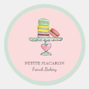Adesivo Redondo Cute Watercolor Macarons cor-de-rosa padaria cor-d