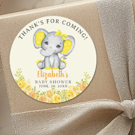 Adesivo Redondo  Cute Watercolor Yellow Elephant Baby Shower