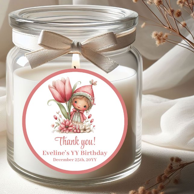 Adesivo Redondo Cute Whimsy Fairy Floral Girl Birthday Stickers (Cute Whimsy Fairy Floral Girl Birthday Stickers)