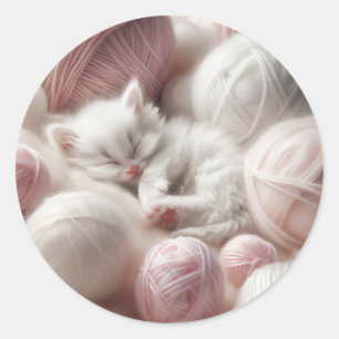 Adesivo Redondo Cute White Kitten Napup em Fios