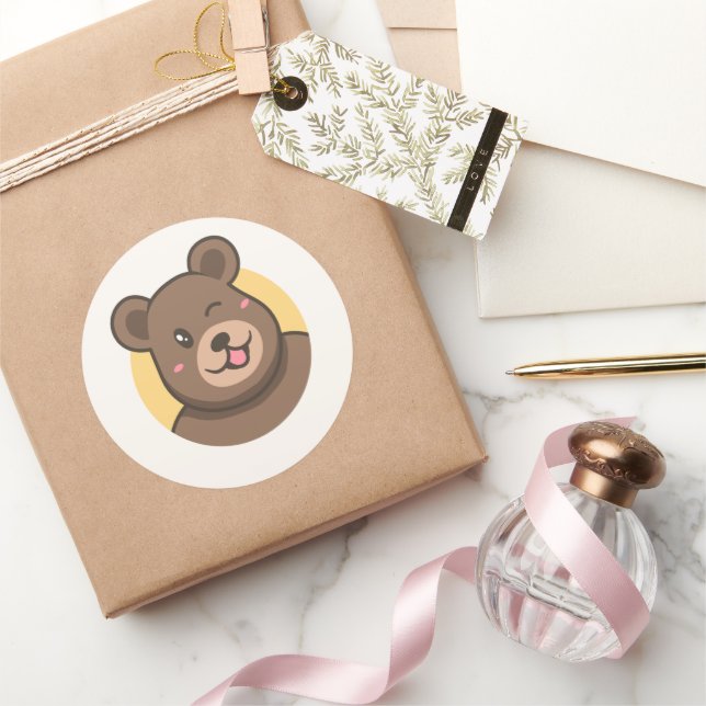 Adesivo Redondo  Cute Winking Cartoon Bear Avatar Vector Illustrat (Presentear)