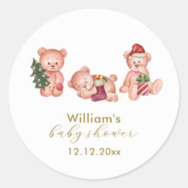 Adesivo Redondo Cute Winter It's Cold Outside Bear Baby Shower 