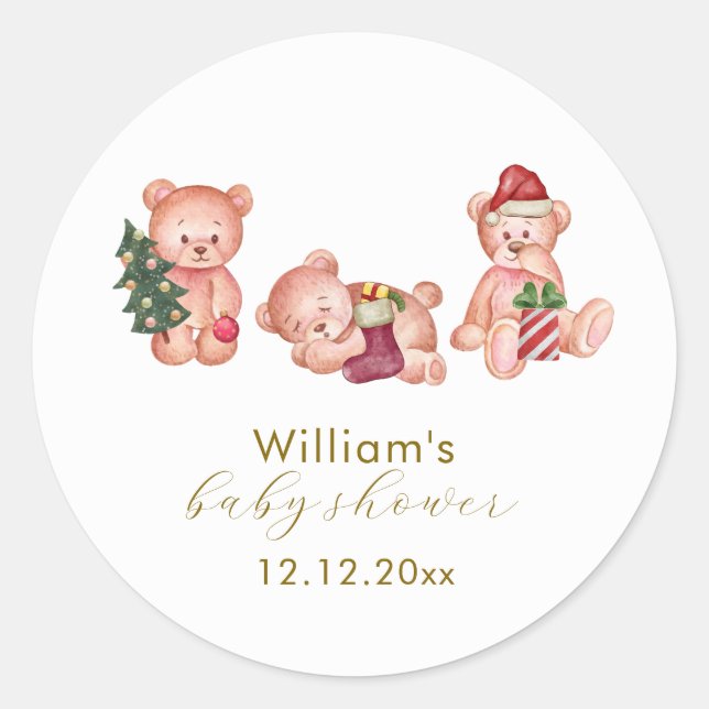 Adesivo Redondo Cute Winter It's Cold Outside Bear Baby Shower  (Frente)