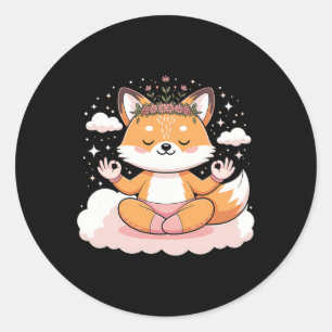 Adesivo Redondo Cute Yoga Fox Lotus Pose Desenho de Mandala Para A