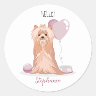Adesivo Redondo Cute Yorkshire Terrier Birthday