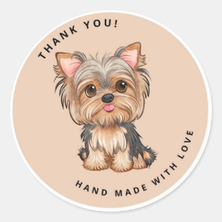 Adesivo Redondo Cute Yorkshire Terrier Brown Obrigado
