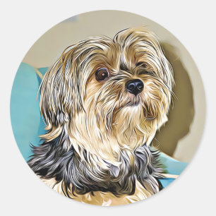 Adesivo Redondo Cute yorkshire terrier digital art
