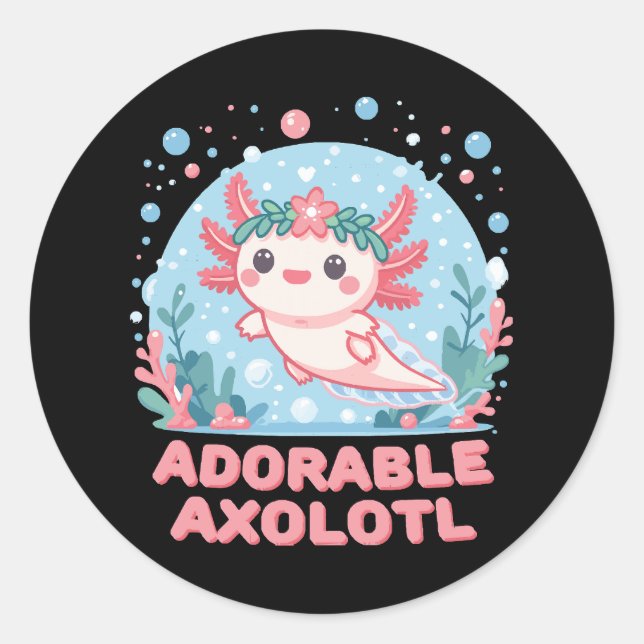Adesivo Redondo Cutense Aquática Axolotl Adorável (Frente)