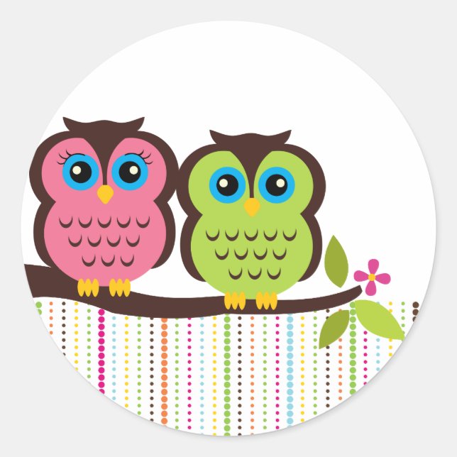 Adesivo Redondo Cutesy Owl Stickers (Frente)