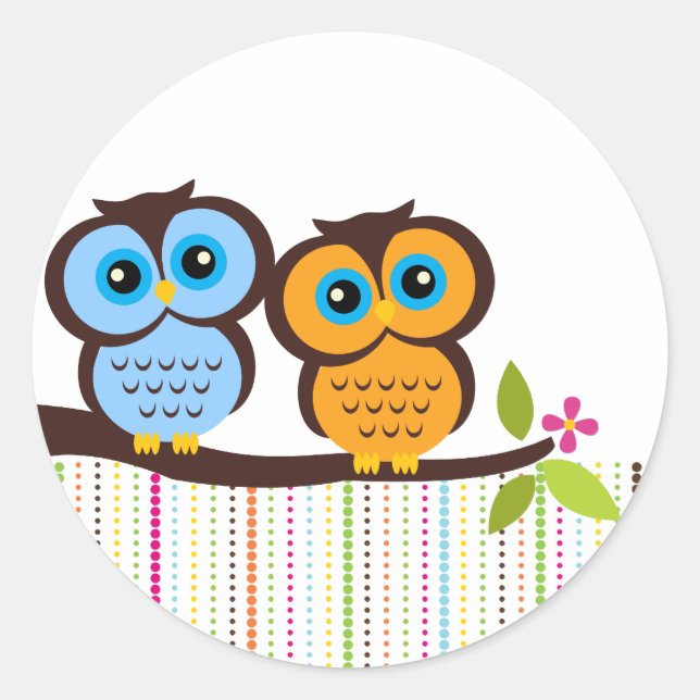 Adesivo Redondo Cutesy Owl Stickers (Frente)