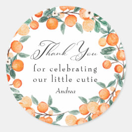 Adesivo Redondo Cutie | Chá de fraldas Laranja Obrigado