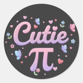 Adesivo Redondo Cutie Pi Symbol Math Pun Pink Butterfly Hearts