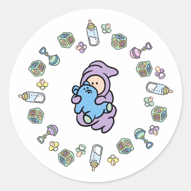 Adesivo Redondo Cutietoots Baby Objects, Baby & Bear Sticker (Frente)
