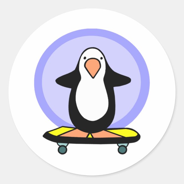 Adesivo Redondo Cuz Skateboarder Penguin Skateboard Diversão (Frente)
