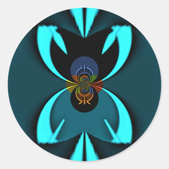 Adesivo Redondo Cyan Abstrato Art Impressão (Frente)