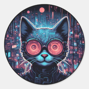 Adesivo Redondo Cyber Cat Futuralista