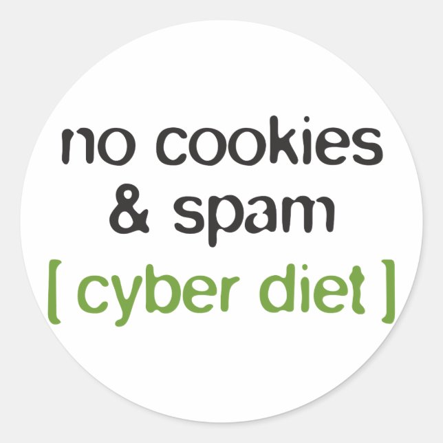 Adesivo Redondo Cyber Diet - Sem cookies e spam (Frente)