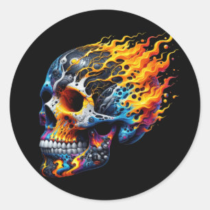 Adesivo Redondo Cyber Flame Skull