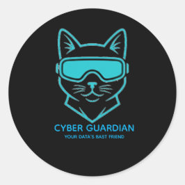Adesivo Redondo Cyber Guardian Neon Cat - Tech & Laptop Vinyl Stic
