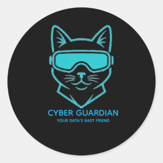 Adesivo Redondo Cyber Guardian Neon Cat - Tech & Laptop Vinyl Stic