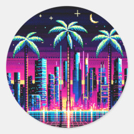 Adesivo Redondo Cyber Palms: Neon Nightscape