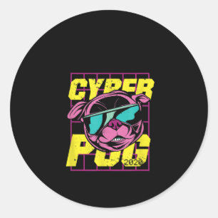 Adesivo Redondo Cyber Pug 2021 Engraçado Design Pug Engraçado