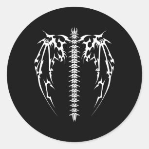 Adesivo Redondo Cyber Wings Tattoo Style Art Robotic Celtic Raven