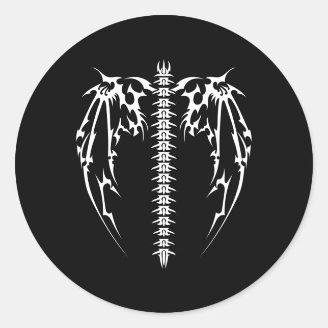 Adesivo Redondo Cyber Wings Tattoo Style Art Robotic Celtic Raven (Frente)