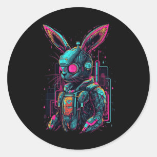 Adesivo Redondo Cyberpunk Bunny Cyborg Coelho Legal Páscoa de Joga