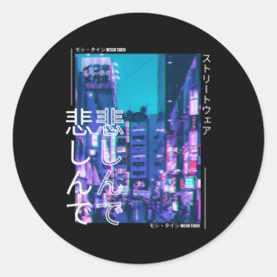Adesivo Redondo Cyberpunk Tokyo Streetwear Aestético
