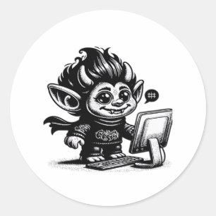Adesivo Redondo Cyborg Troll da Internet Desenho de Arte Vintage W