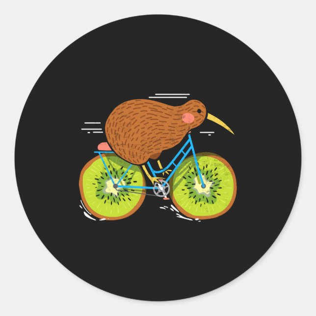 Adesivo Redondo Cycle New Zealand Funny Kiwi On A Bicycle Design I (Frente)