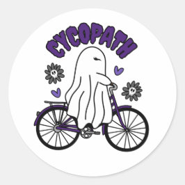 Adesivo Redondo Cycopath Halloween Ghost em Bicicleta Roxa