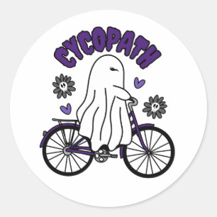 Adesivo Redondo Cycopath Halloween Ghost em Bicicleta Roxa