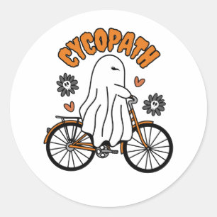 Adesivo Redondo Cycopath Halloween Ghost on Orange Bicycle