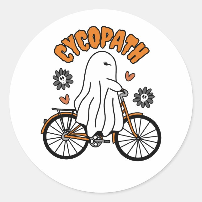 Adesivo Redondo Cycopath Halloween Ghost on Orange Bicycle (Frente)