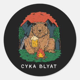 Adesivo Redondo Cyka Blyat - Dito Divertido Urso Ussr Russo Acampa
