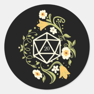 Adesivo Redondo D20 Dice of Druid Flowers Tabletop RPG
