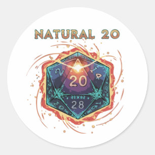 Adesivo Redondo D20 Flamejante Natural 20   Crítico Épico de D&D