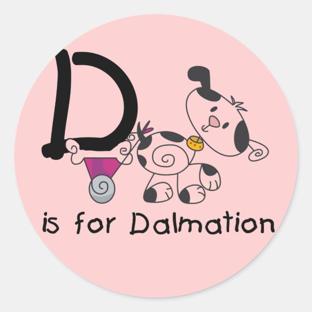 Adesivo Redondo D é para T-shirts e presentes Dalmation (Frente)