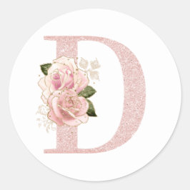 Adesivo Redondo D Glitter Floral Monograma Rosa Dourado Pálido Fem